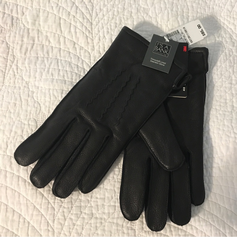 NWT Jos A Bank Black Deerskin Thinsulate Gloves